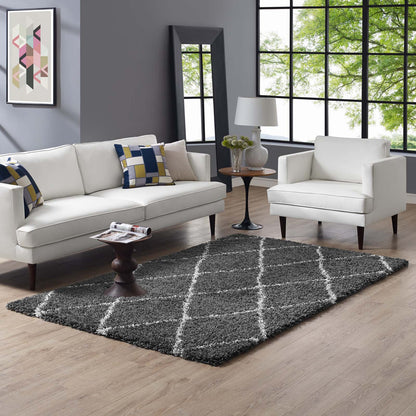 Modway Outlet Toryn Diamond Lattice 5x8 Shag Area Rug by Modway  Living Room Rugs Dark Gray and Ivory - R-1144D-58
