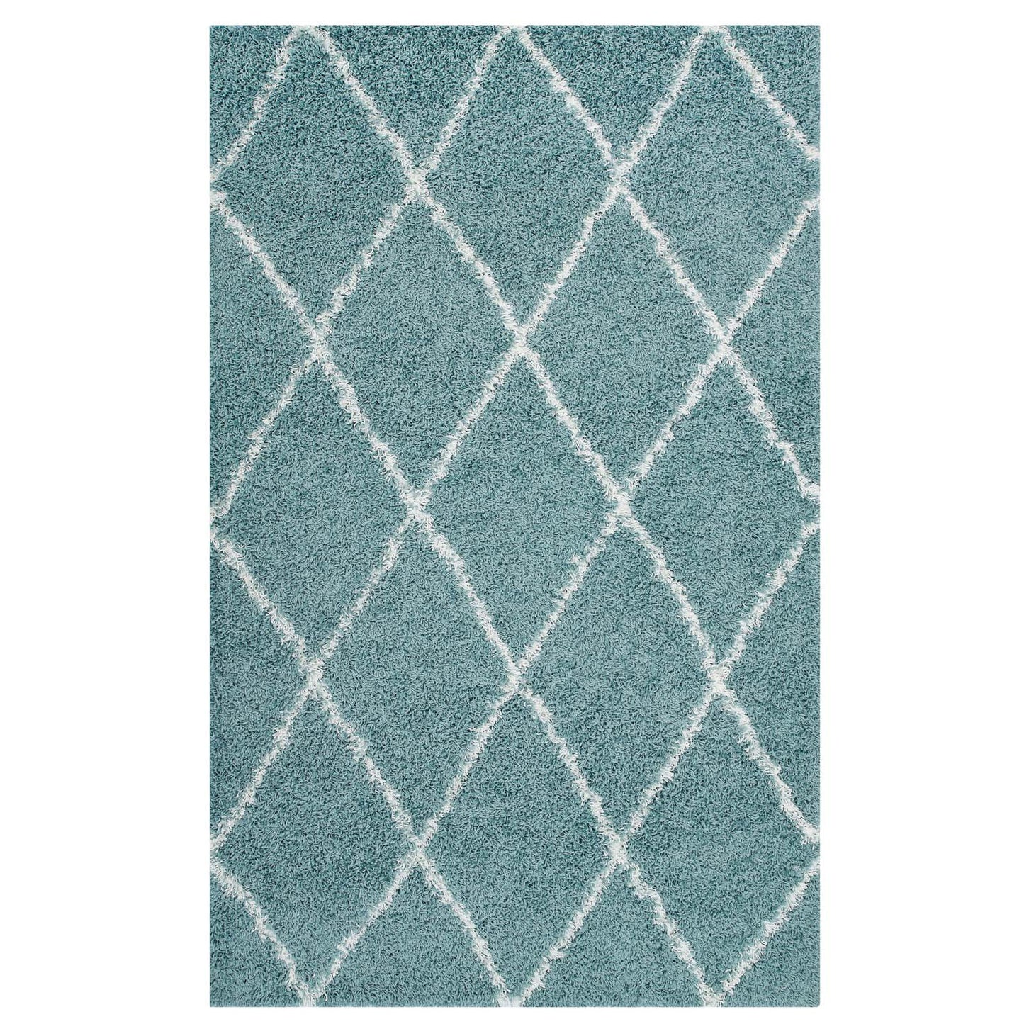 Modway Outlet Toryn Diamond Lattice 5x8 Shag Area Rug by Modway  Living Room Rugs Aqua Blue and Ivory - R-1144E-58