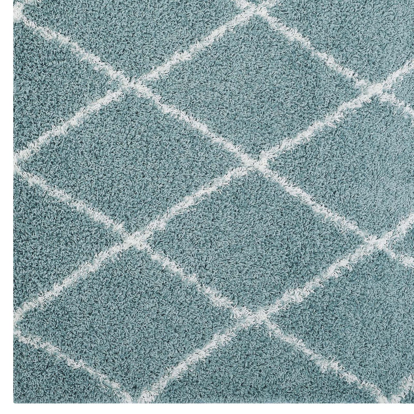 Modway Outlet Toryn Diamond Lattice 5x8 Shag Area Rug by Modway  Living Room Rugs Aqua Blue and Ivory - R-1144E-58