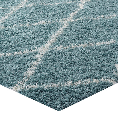 Modway Outlet Toryn Diamond Lattice 5x8 Shag Area Rug by Modway  Living Room Rugs Aqua Blue and Ivory - R-1144E-58