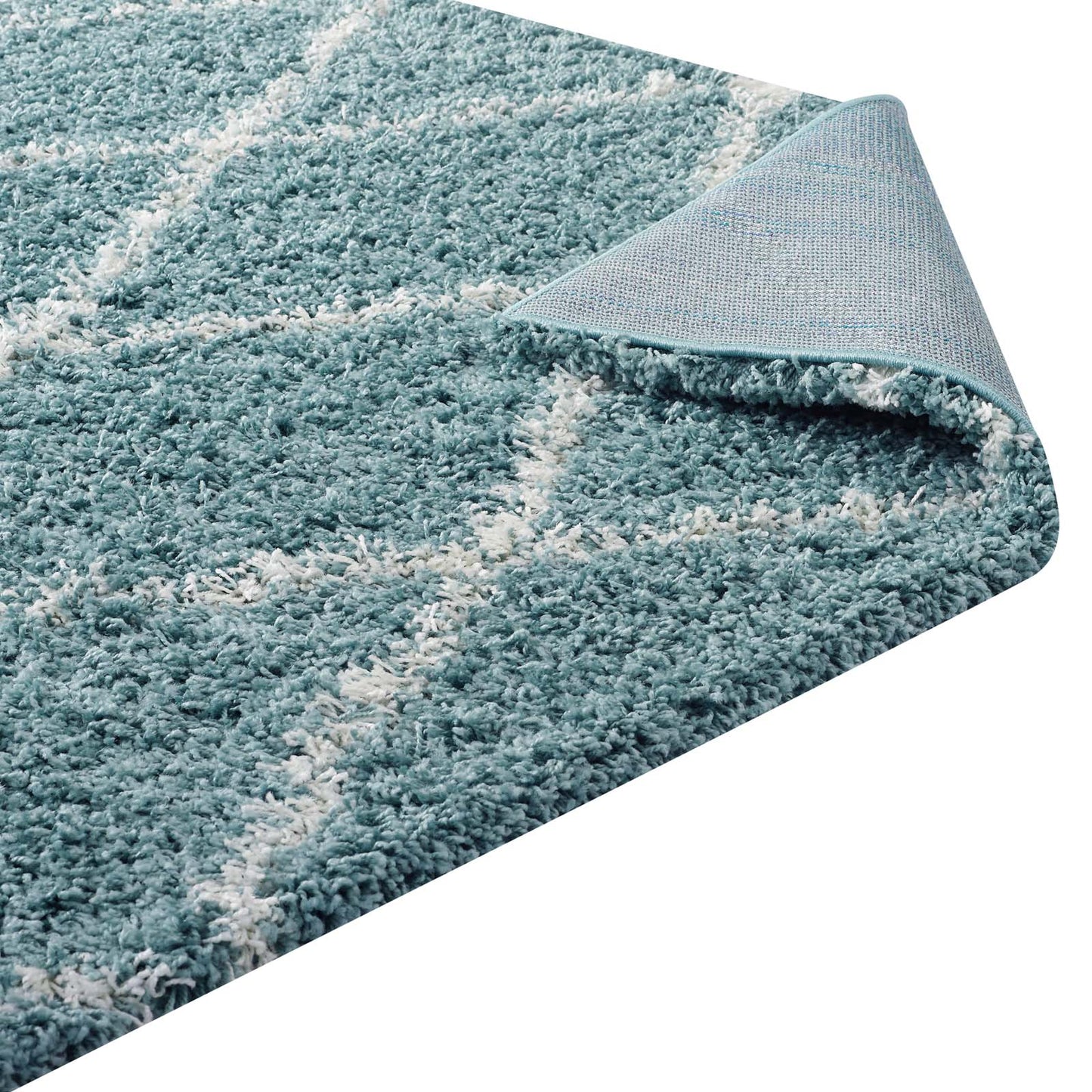 Modway Outlet Toryn Diamond Lattice 5x8 Shag Area Rug by Modway  Living Room Rugs Aqua Blue and Ivory - R-1144E-58