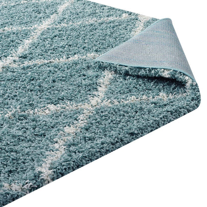 Modway Outlet Toryn Diamond Lattice 5x8 Shag Area Rug by Modway  Living Room Rugs Aqua Blue and Ivory - R-1144E-58