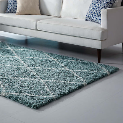 Modway Outlet Toryn Diamond Lattice 5x8 Shag Area Rug by Modway  Living Room Rugs Aqua Blue and Ivory - R-1144E-58