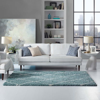 Modway Outlet Toryn Diamond Lattice 5x8 Shag Area Rug by Modway  Living Room Rugs Aqua Blue and Ivory - R-1144E-58