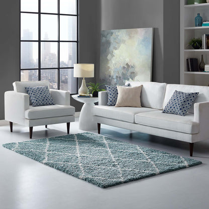 Modway Outlet Toryn Diamond Lattice 5x8 Shag Area Rug by Modway  Living Room Rugs Aqua Blue and Ivory - R-1144E-58