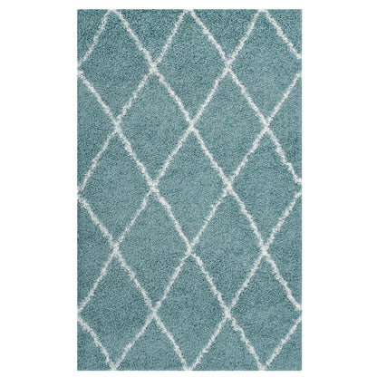 Modway Outlet Toryn Diamond Lattice 8x10 Shag Area Rug by Modway  Living Room Rugs Aqua Blue and Ivory - R-1144E-810