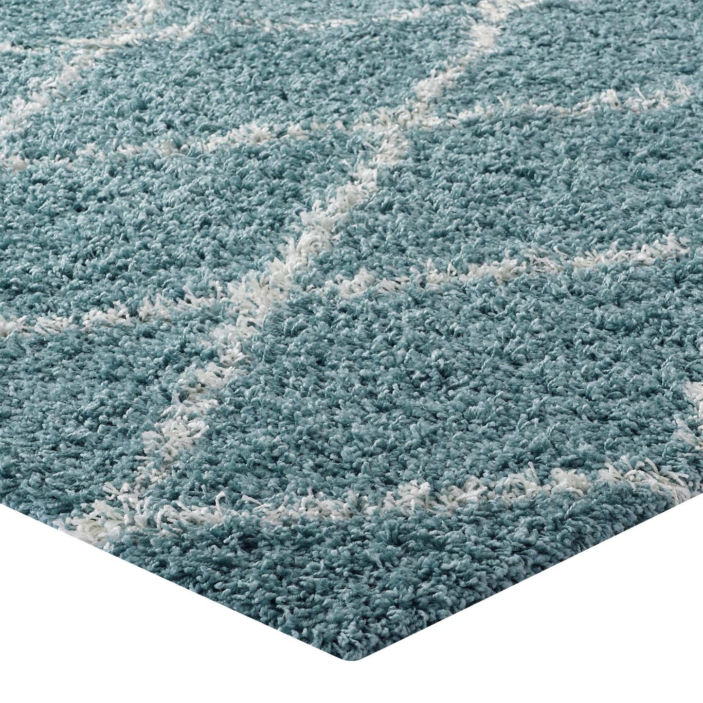Modway Outlet Toryn Diamond Lattice 8x10 Shag Area Rug by Modway  Living Room Rugs Aqua Blue and Ivory - R-1144E-810