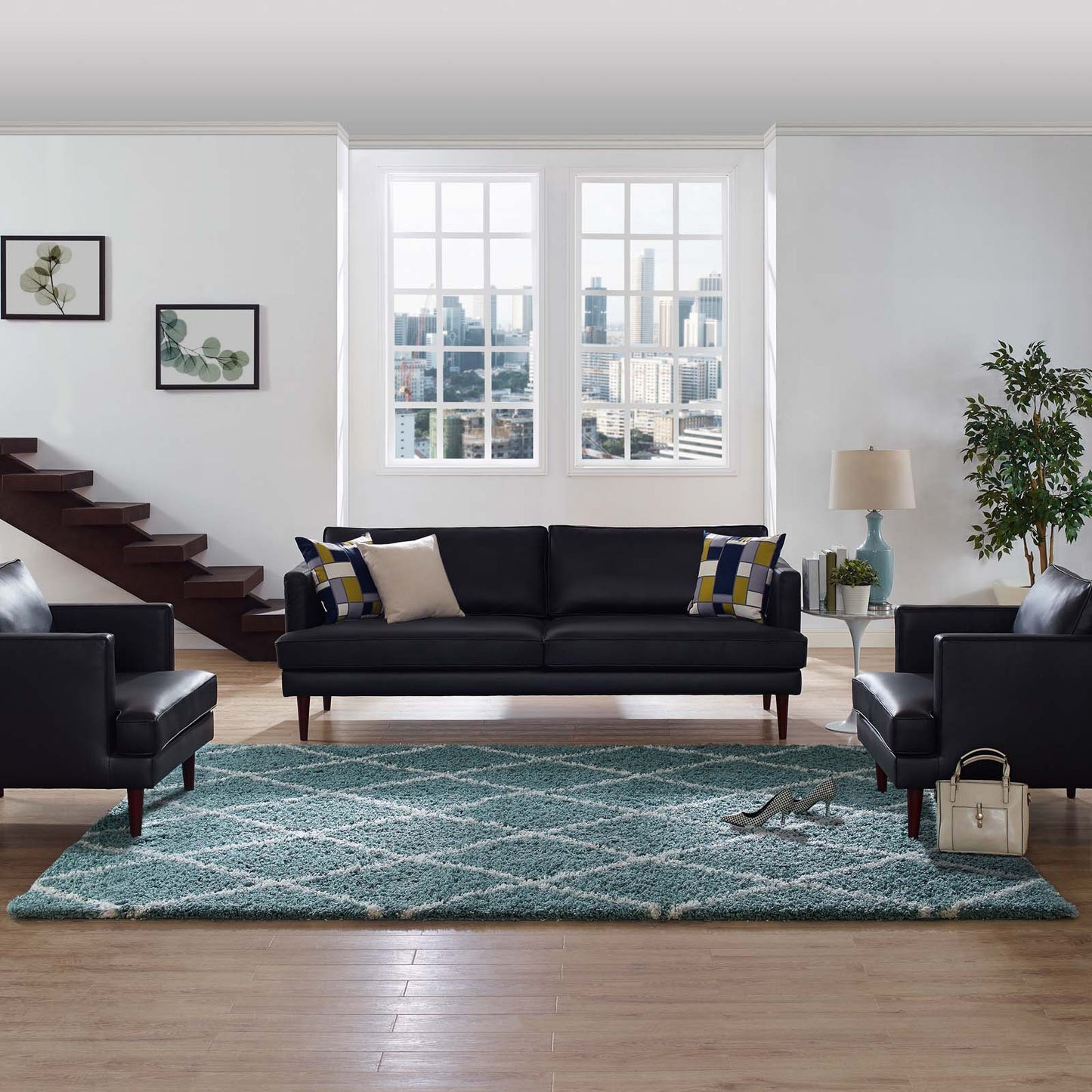 Modway Outlet Toryn Diamond Lattice 8x10 Shag Area Rug by Modway  Living Room Rugs Aqua Blue and Ivory - R-1144E-810