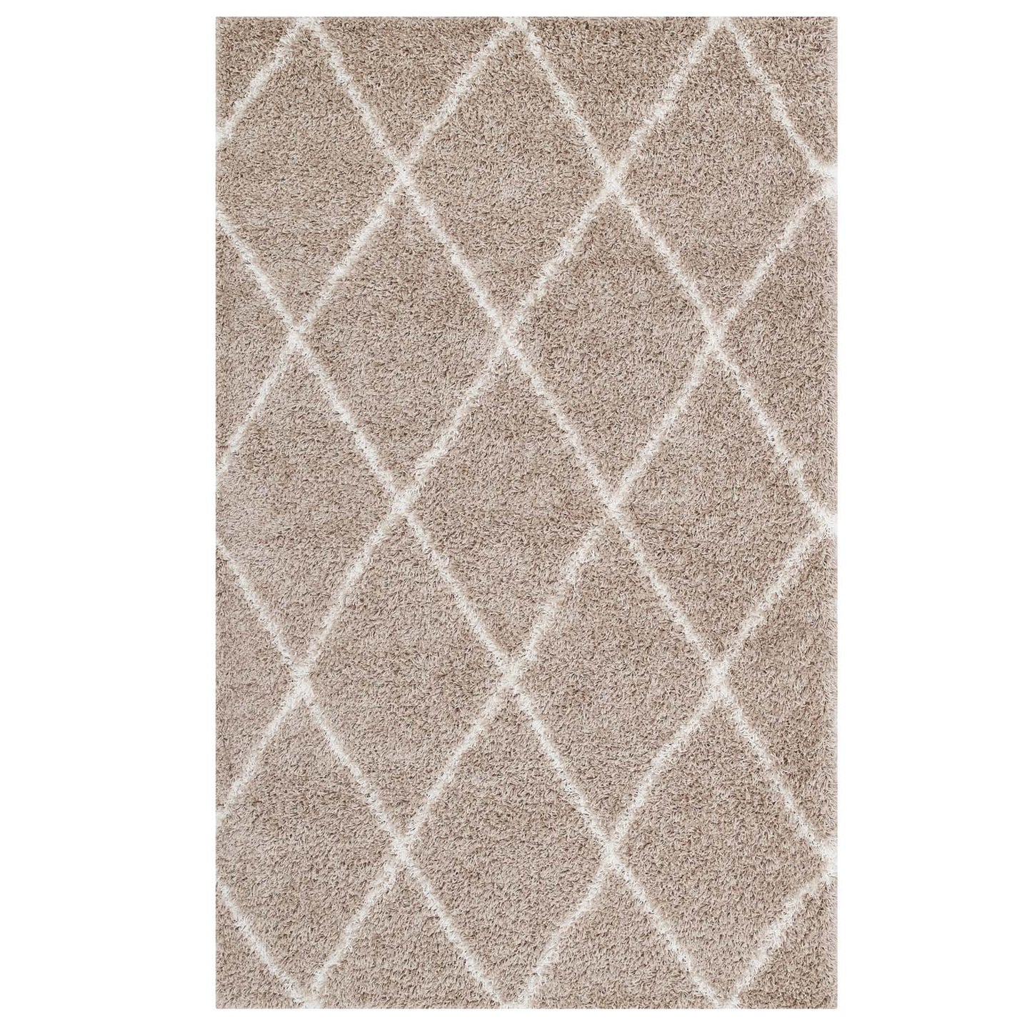 Modway Outlet Toryn Diamond Lattice 5x8 Shag Area Rug by Modway  Living Room Rugs Beige and Ivory - R-1144F-58