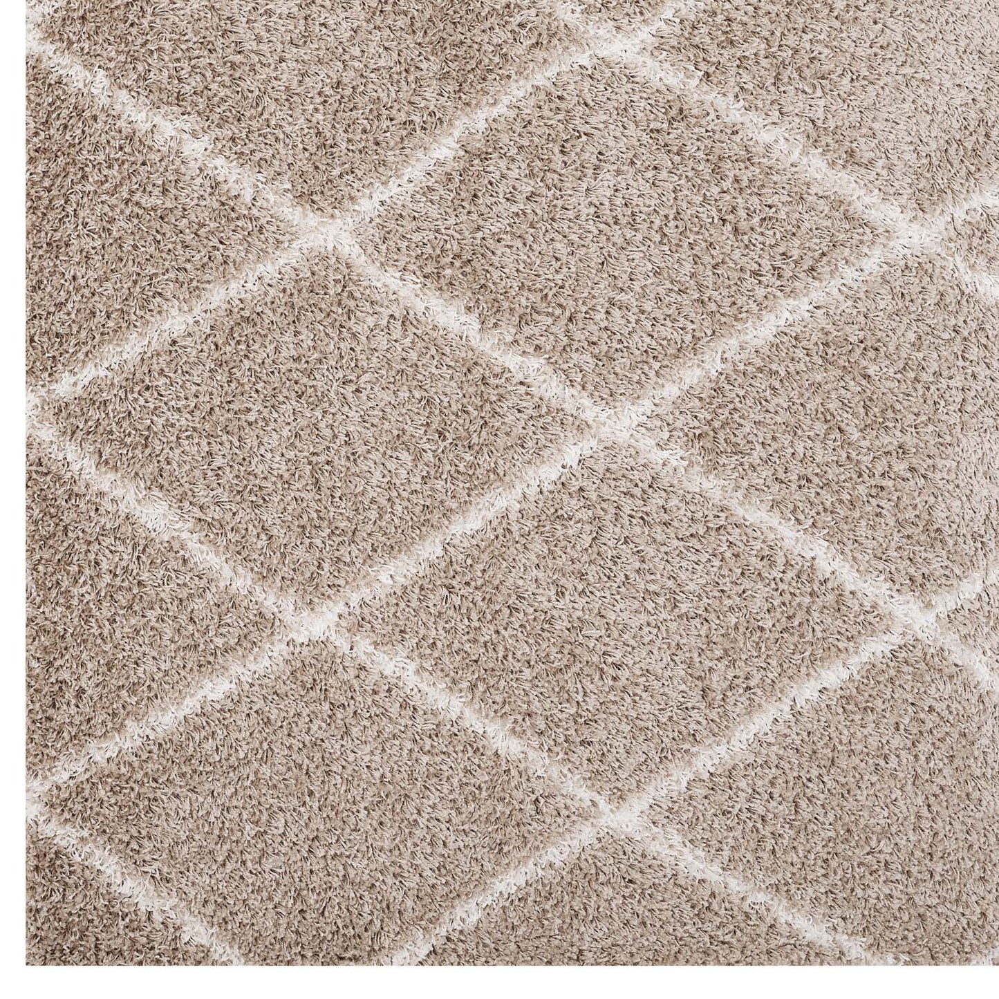Modway Outlet Toryn Diamond Lattice 5x8 Shag Area Rug by Modway  Living Room Rugs Beige and Ivory - R-1144F-58