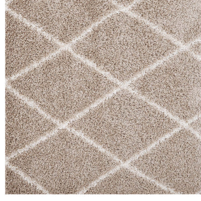Modway Outlet Toryn Diamond Lattice 5x8 Shag Area Rug by Modway  Living Room Rugs Beige and Ivory - R-1144F-58