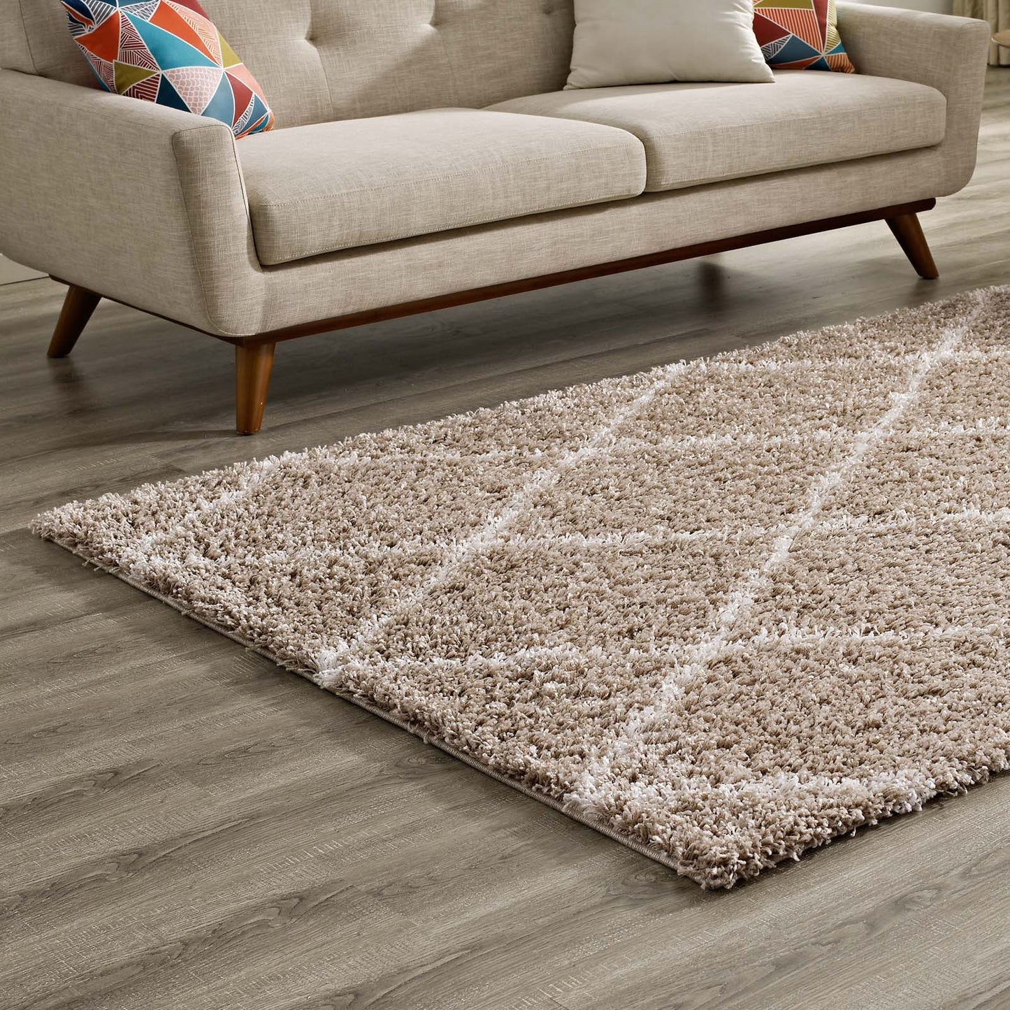 Modway Outlet Toryn Diamond Lattice 5x8 Shag Area Rug by Modway  Living Room Rugs Beige and Ivory - R-1144F-58