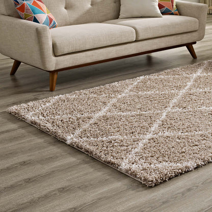 Modway Outlet Toryn Diamond Lattice 5x8 Shag Area Rug by Modway  Living Room Rugs Beige and Ivory - R-1144F-58