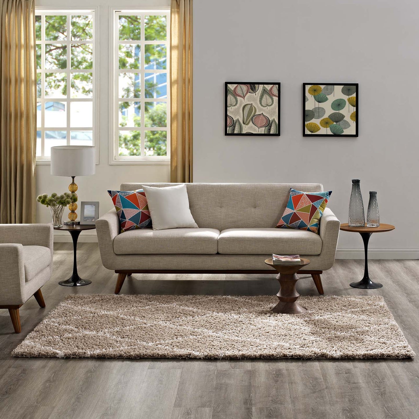 Modway Outlet Toryn Diamond Lattice 5x8 Shag Area Rug by Modway  Living Room Rugs Beige and Ivory - R-1144F-58