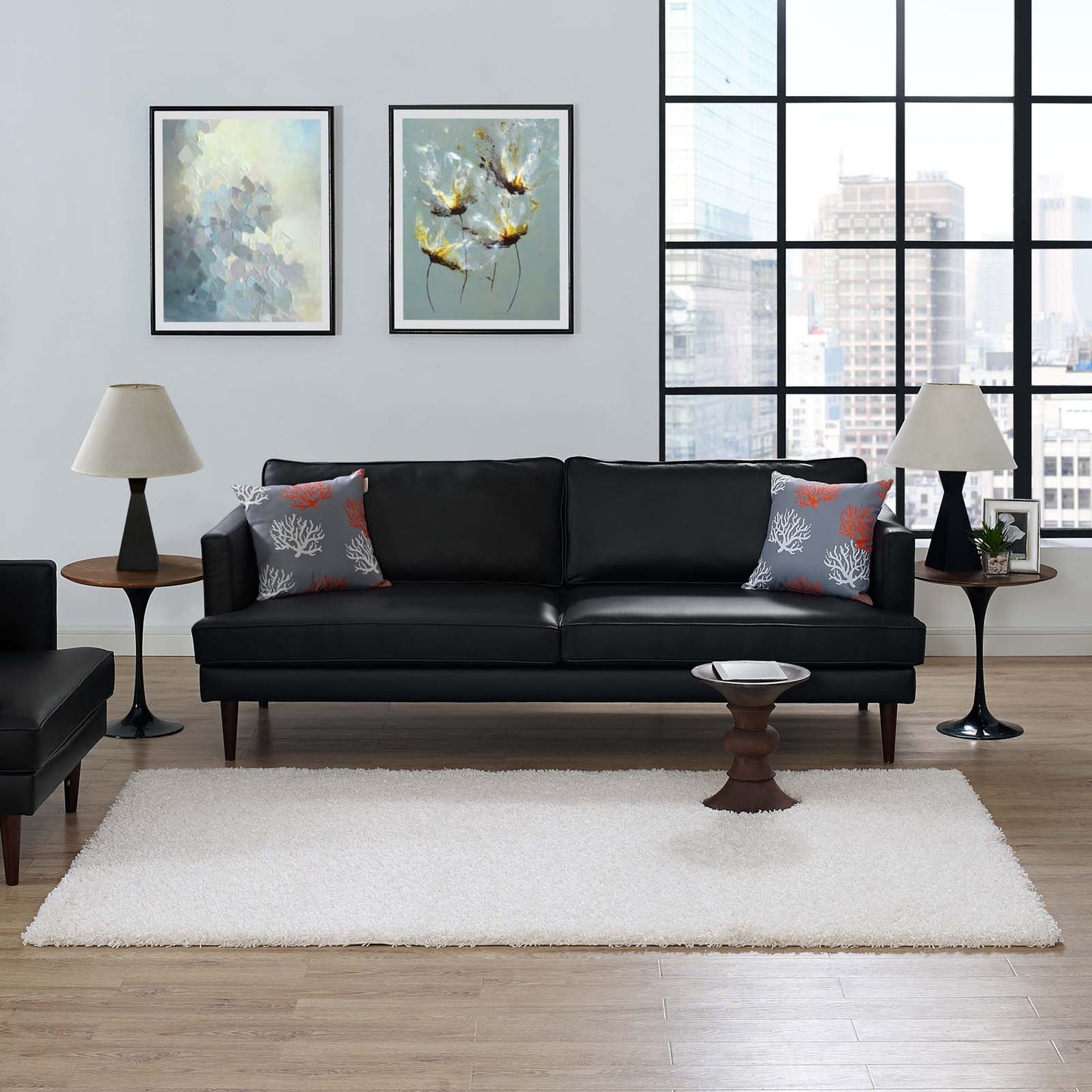 Modway Outlet Enyssa Solid 5x8 Shag Area Rug by Modway  Living Room Rugs Ivory White - R-1145C-58