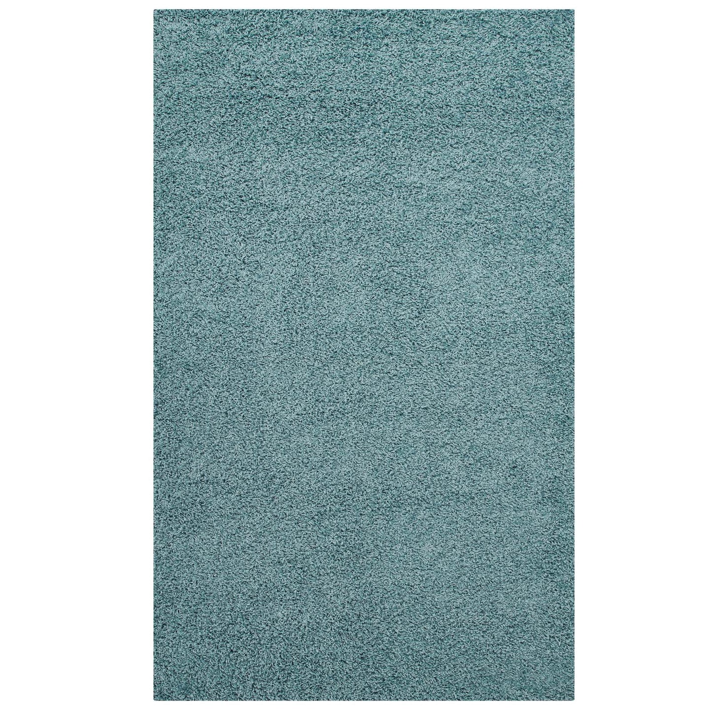 Modway Outlet Enyssa Solid 5x8 Shag Area Rug by Modway  Living Room Rugs Aqua Blue and Ivory - R-1145E-58