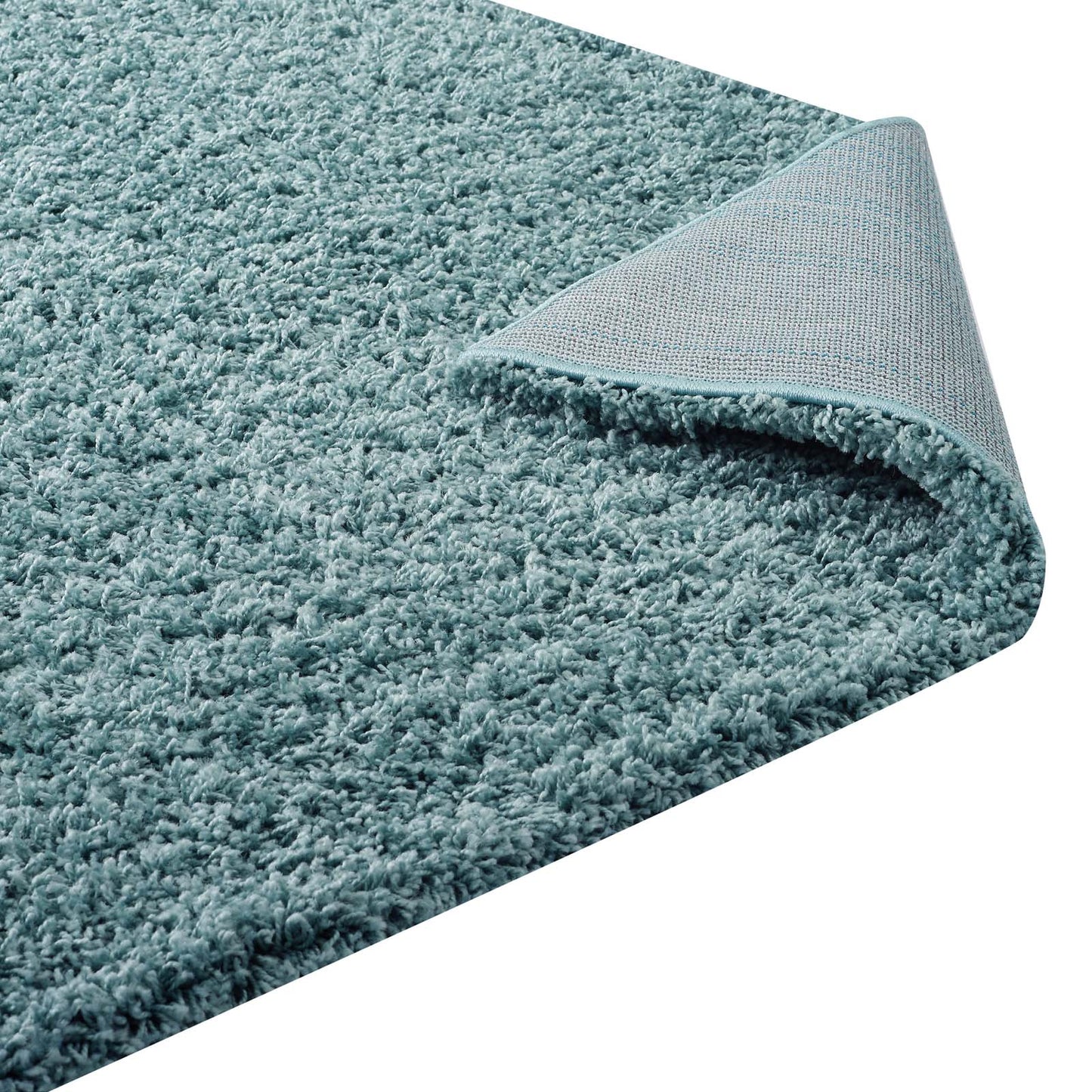 Modway Outlet Enyssa Solid 5x8 Shag Area Rug by Modway  Living Room Rugs Aqua Blue and Ivory - R-1145E-58