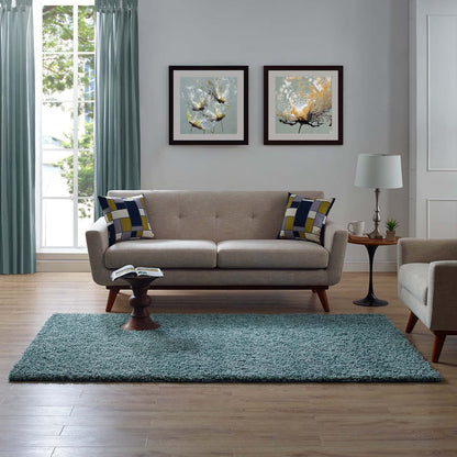 Modway Outlet Enyssa Solid 5x8 Shag Area Rug by Modway  Living Room Rugs Aqua Blue and Ivory - R-1145E-58