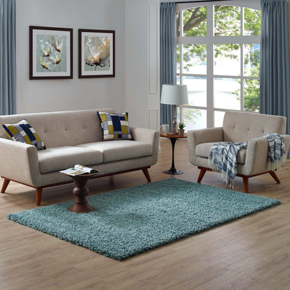 Modway Outlet Enyssa Solid 5x8 Shag Area Rug by Modway  Living Room Rugs Aqua Blue and Ivory - R-1145E-58