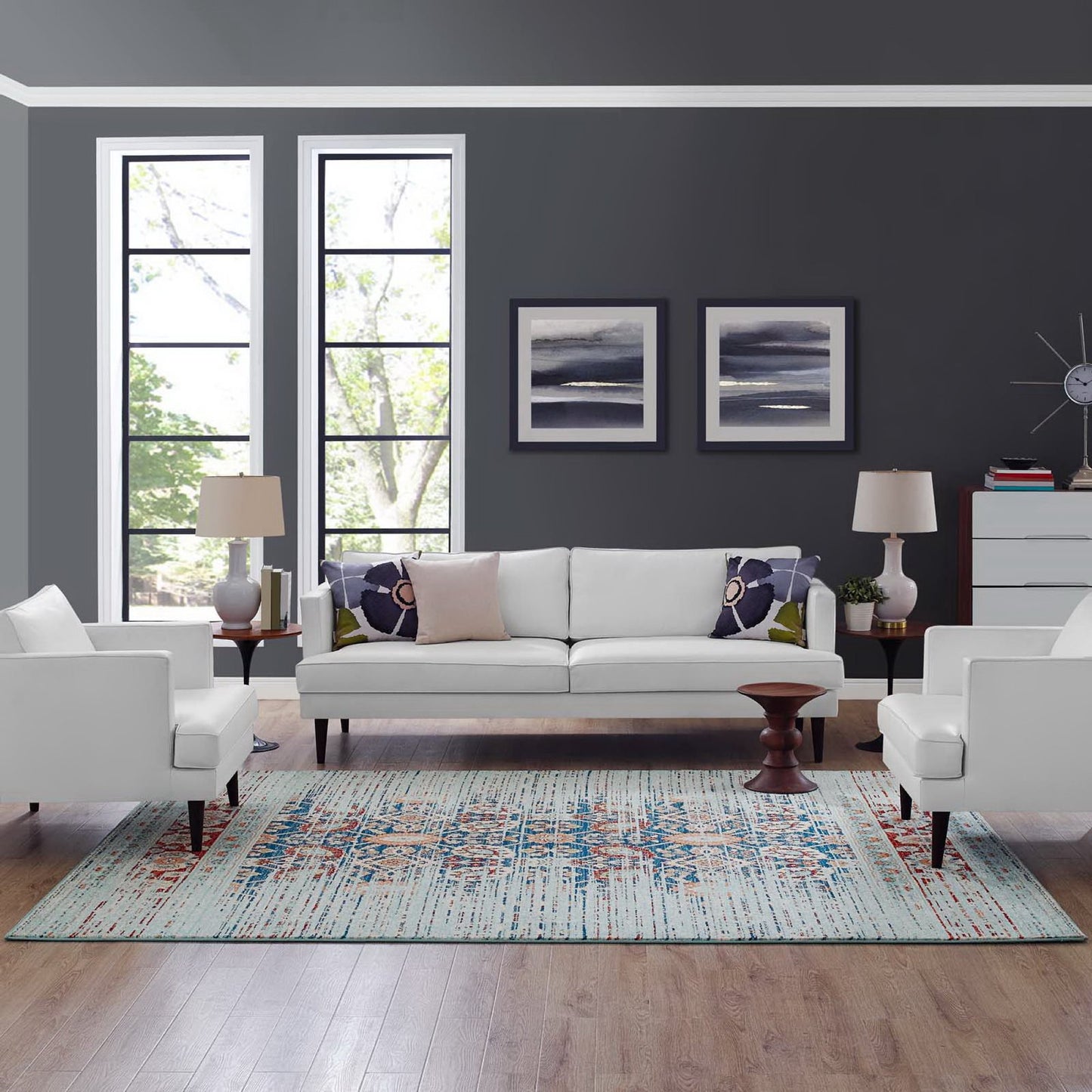 Modway Outlet Naria Distressed Vintage Medallion 8x10 Area Rug by Modway  Living Room Rugs Multicolored - R-1146A-810