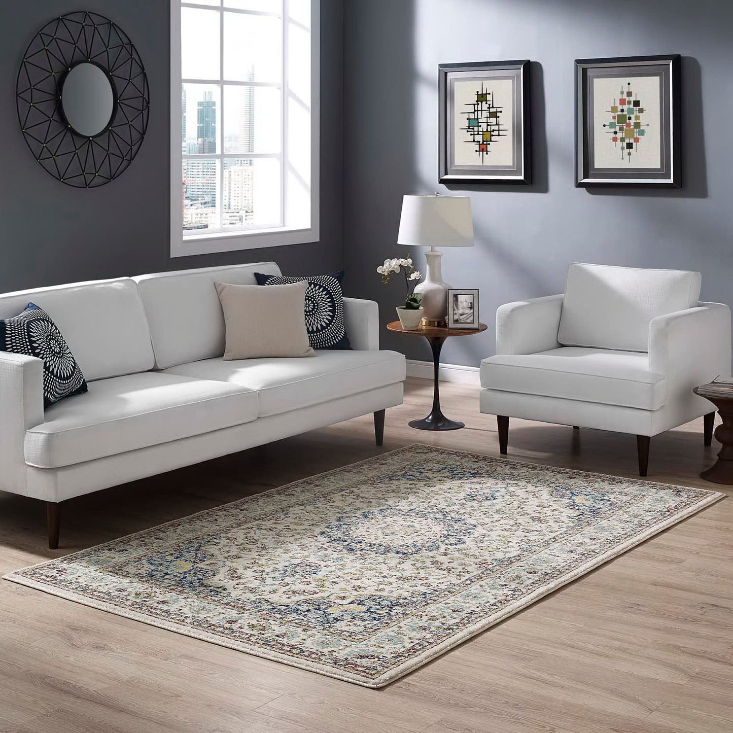 Modway Outlet Meryam Distressed Vintage Medallion 5x8 Area Rug by Modway  Living Room Rugs Multicolored - R-1147A-58