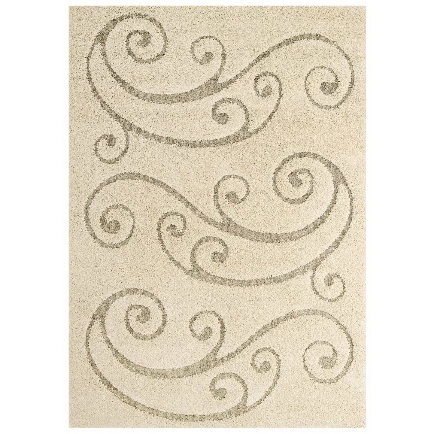 Modway Outlet Jubilant Sprout Scrolling Vine Shag 5x8 Area Rug by Modway  Living Room Rugs Creame and Beige - R-1148A-58