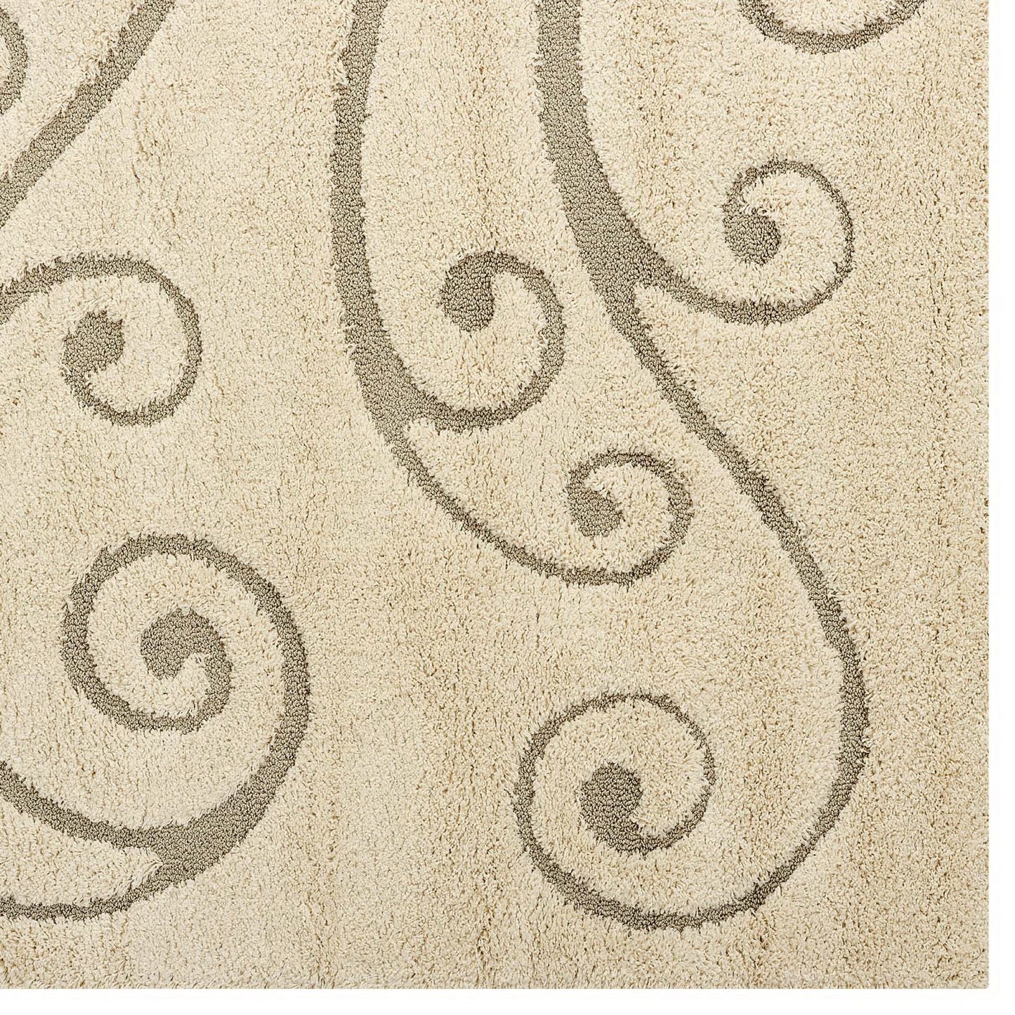 Modway Outlet Jubilant Sprout Scrolling Vine Shag 5x8 Area Rug by Modway  Living Room Rugs Creame and Beige - R-1148A-58