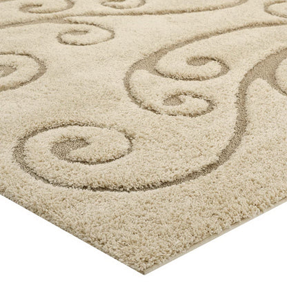 Modway Outlet Jubilant Sprout Scrolling Vine Shag 5x8 Area Rug by Modway  Living Room Rugs Creame and Beige - R-1148A-58
