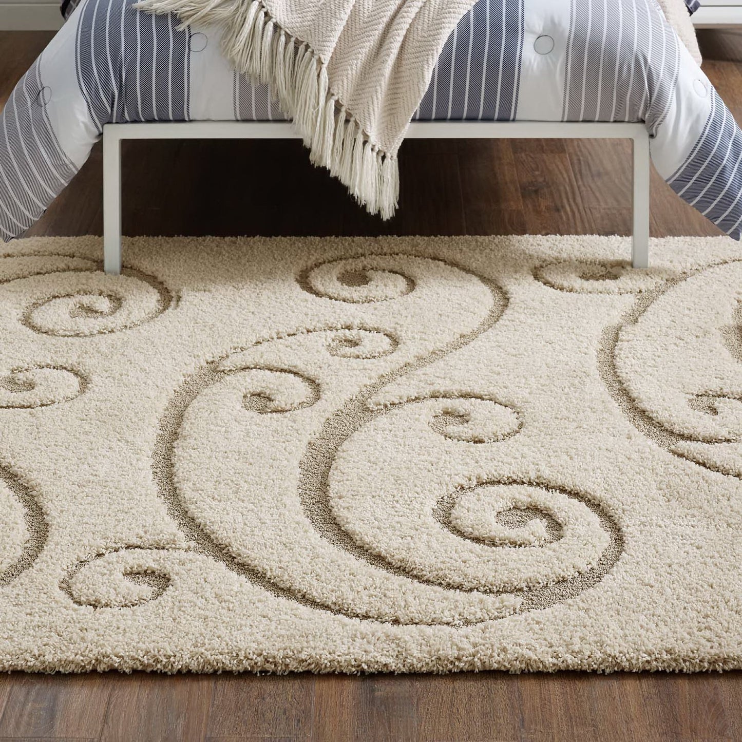 Modway Outlet Jubilant Sprout Scrolling Vine Shag 5x8 Area Rug by Modway  Living Room Rugs Creame and Beige - R-1148A-58