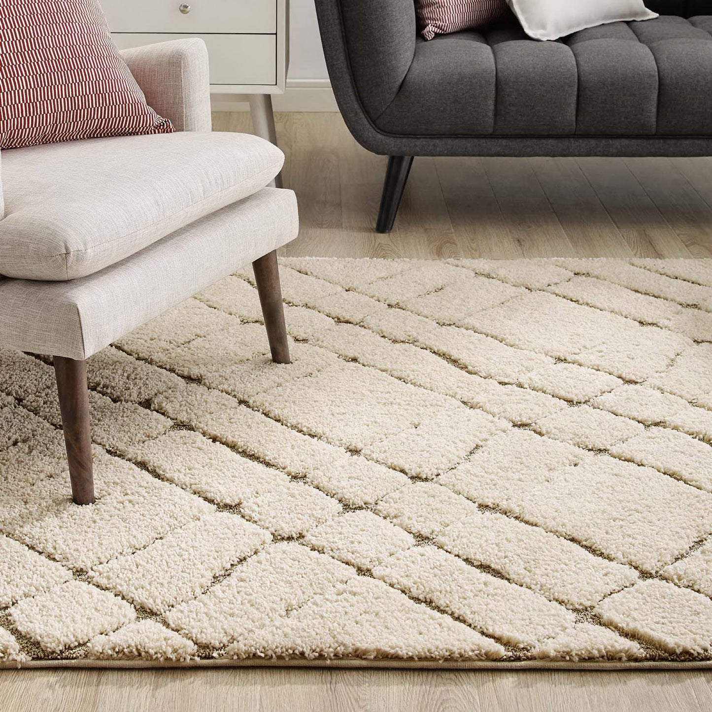 Modway Outlet Jubilant Verona Abstract Geometric Shag 5x8 Area Rug by Modway  Living Room Rugs Creame and Beige - R-1149A-58