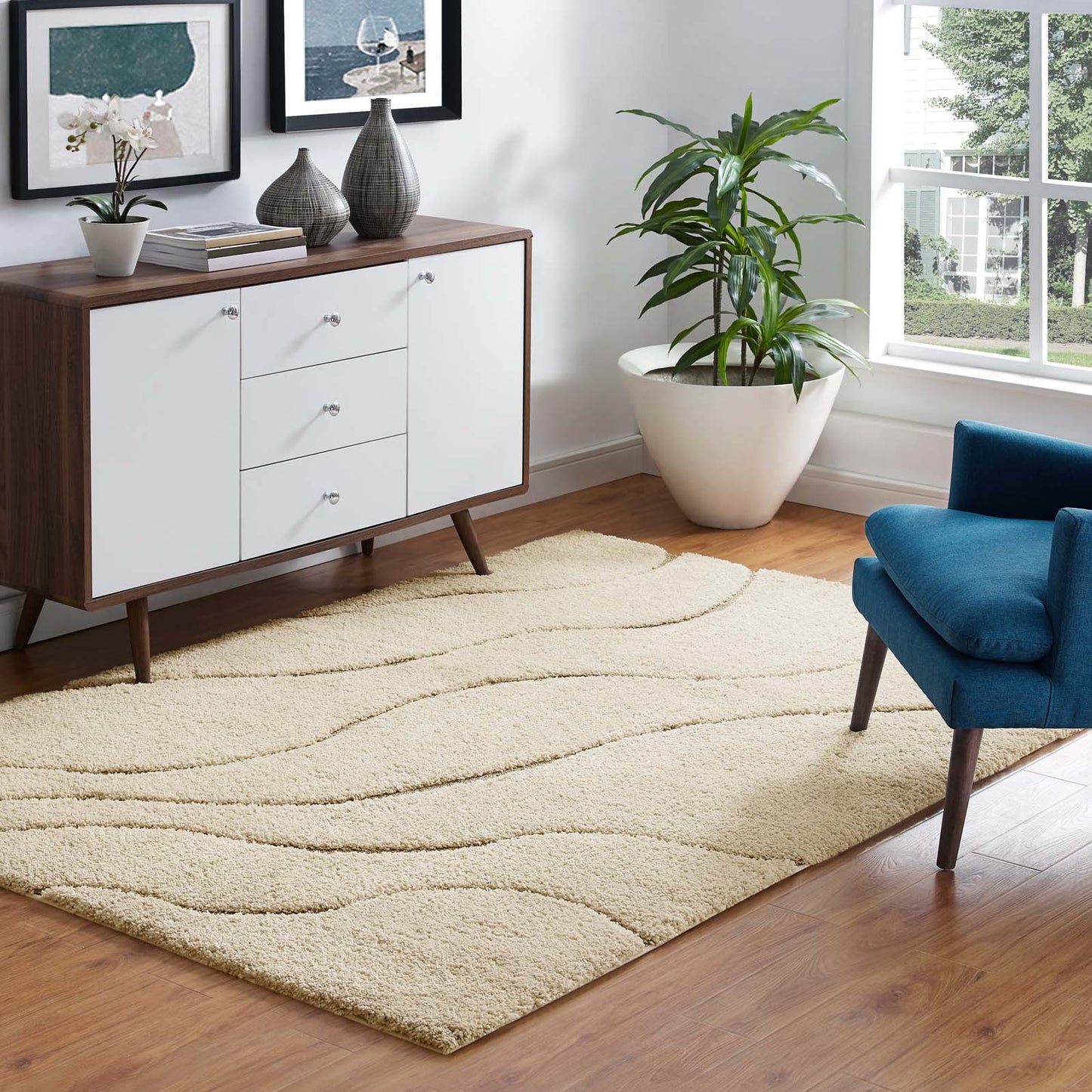 Modway Outlet Jubilant Abound Abstract Swirl Shag 5x8 Area Rug by Modway  Living Room Rugs Creame and Beige - R-1150A-58