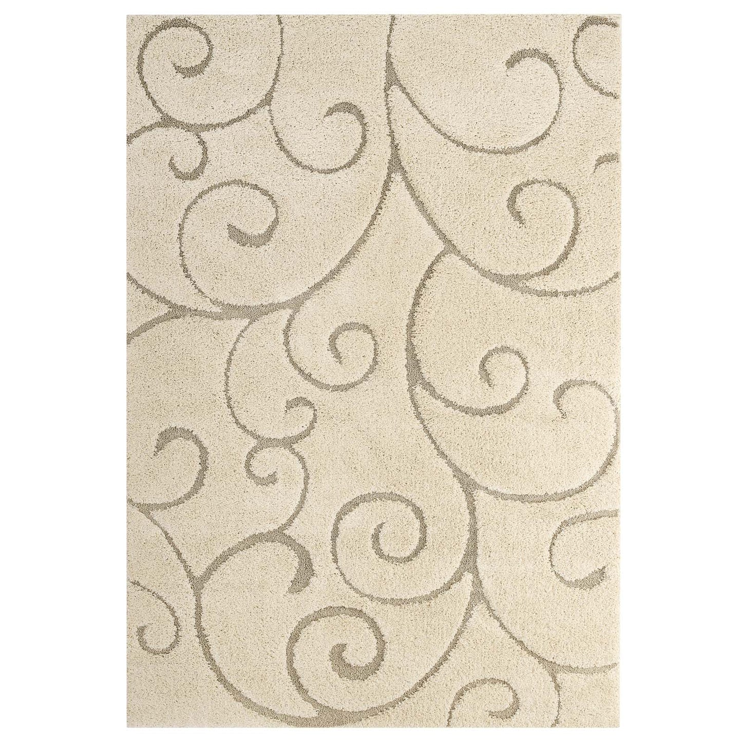 Modway Outlet Jubilant Burgeon Scrolling Vine Shag 5x8 Area Rug by Modway  Living Room Rugs Creame and Beige - R-1151A-58