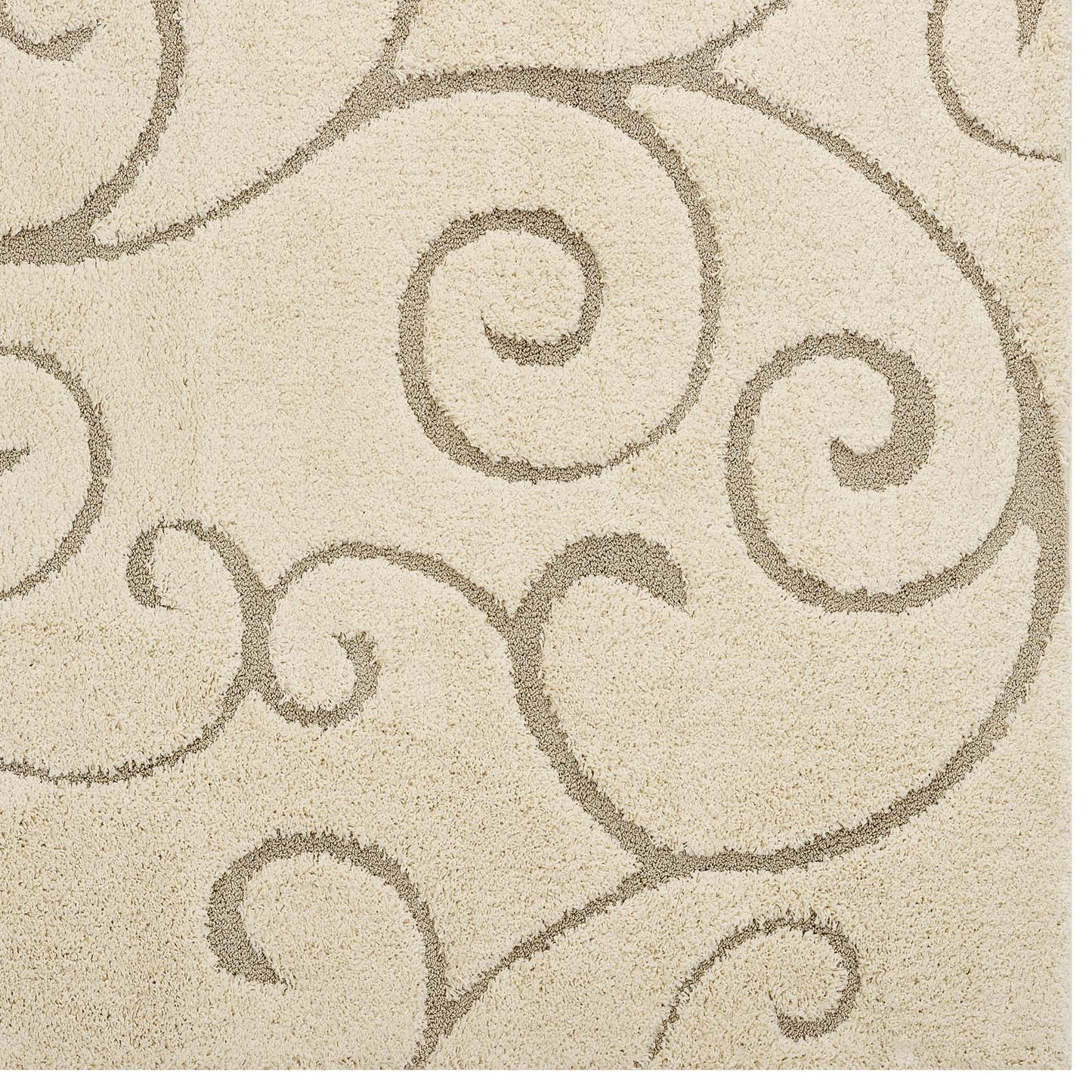 Modway Outlet Jubilant Burgeon Scrolling Vine Shag 5x8 Area Rug by Modway  Living Room Rugs Creame and Beige - R-1151A-58