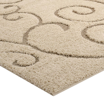 Modway Outlet Jubilant Burgeon Scrolling Vine Shag 5x8 Area Rug by Modway  Living Room Rugs Creame and Beige - R-1151A-58