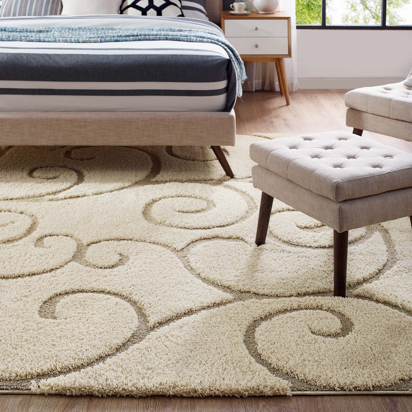 Modway Outlet Jubilant Burgeon Scrolling Vine Shag 5x8 Area Rug by Modway  Living Room Rugs Creame and Beige - R-1151A-58