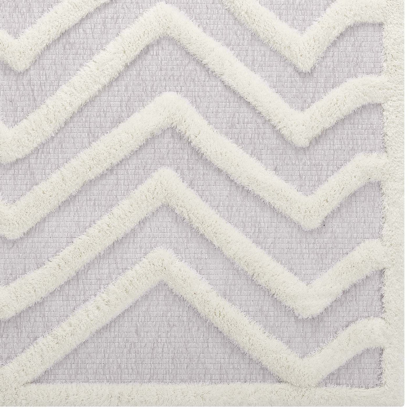 Modway Outlet Whimsical Pathway Abstract Chevron Shag 5x8 Area Rug by Modway  Living Room Rugs Ivory and Light Gray - R-1156A-58
