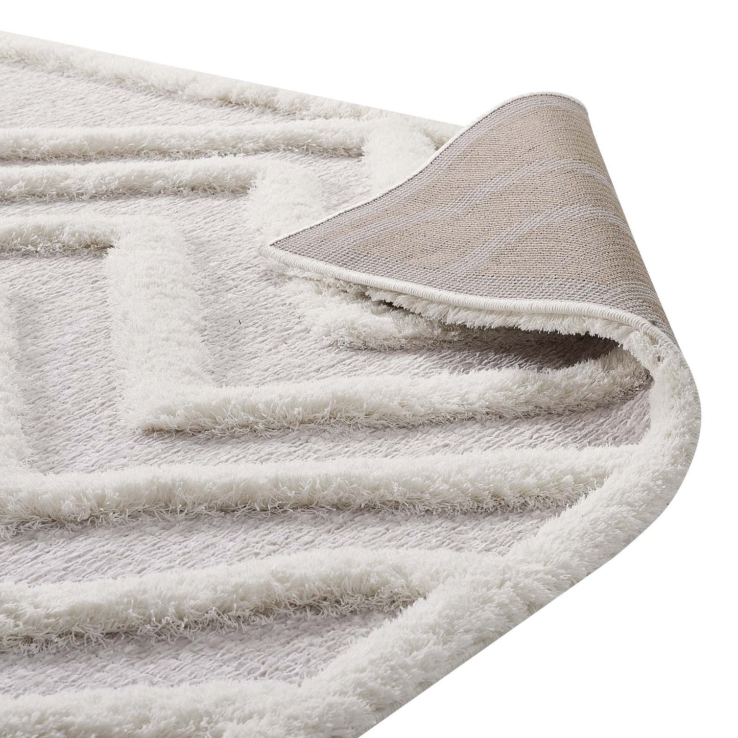 Modway Outlet Whimsical Pathway Abstract Chevron Shag 5x8 Area Rug by Modway  Living Room Rugs Ivory and Light Gray - R-1156A-58