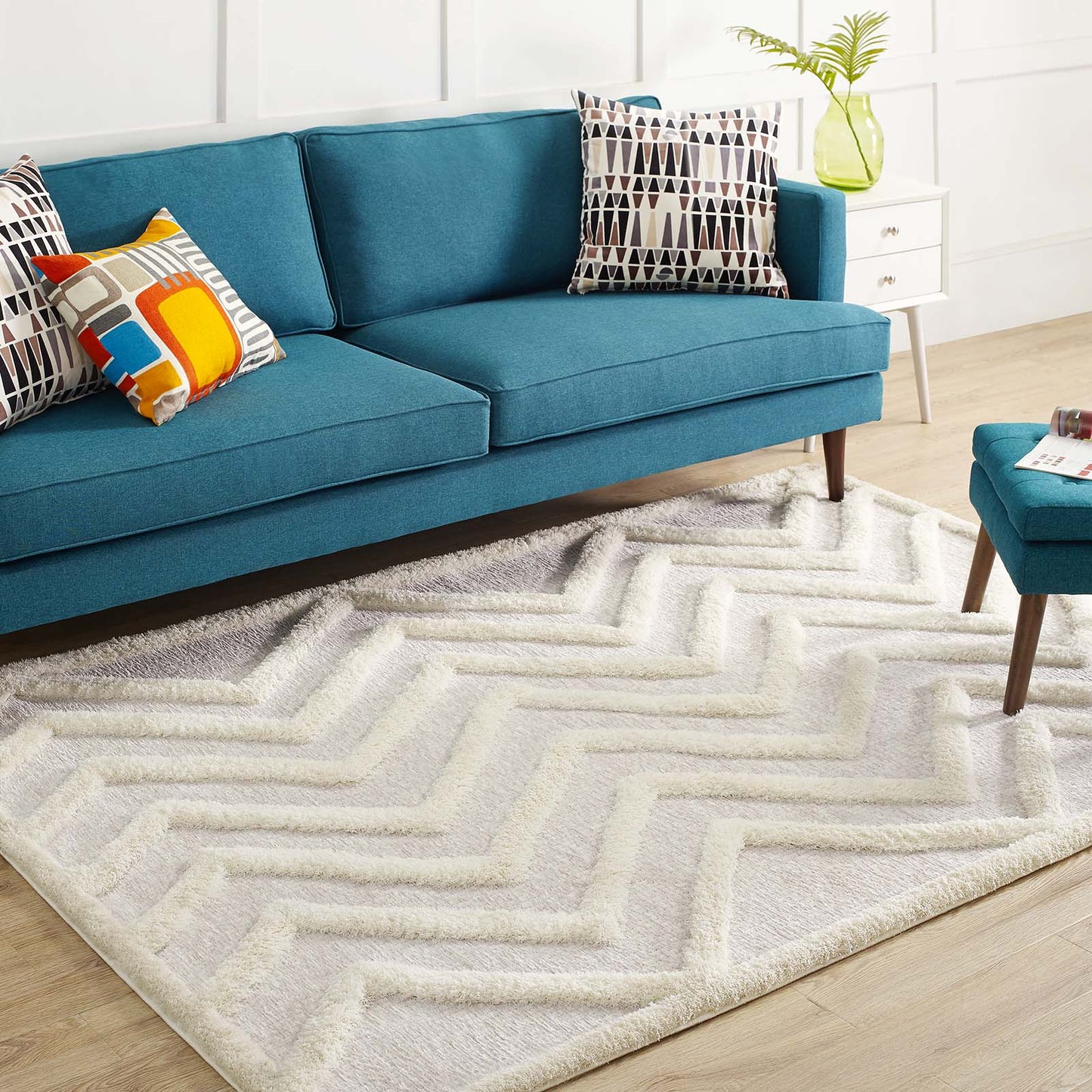 Modway Outlet Whimsical Pathway Abstract Chevron Shag 5x8 Area Rug by Modway  Living Room Rugs Ivory and Light Gray - R-1156A-58