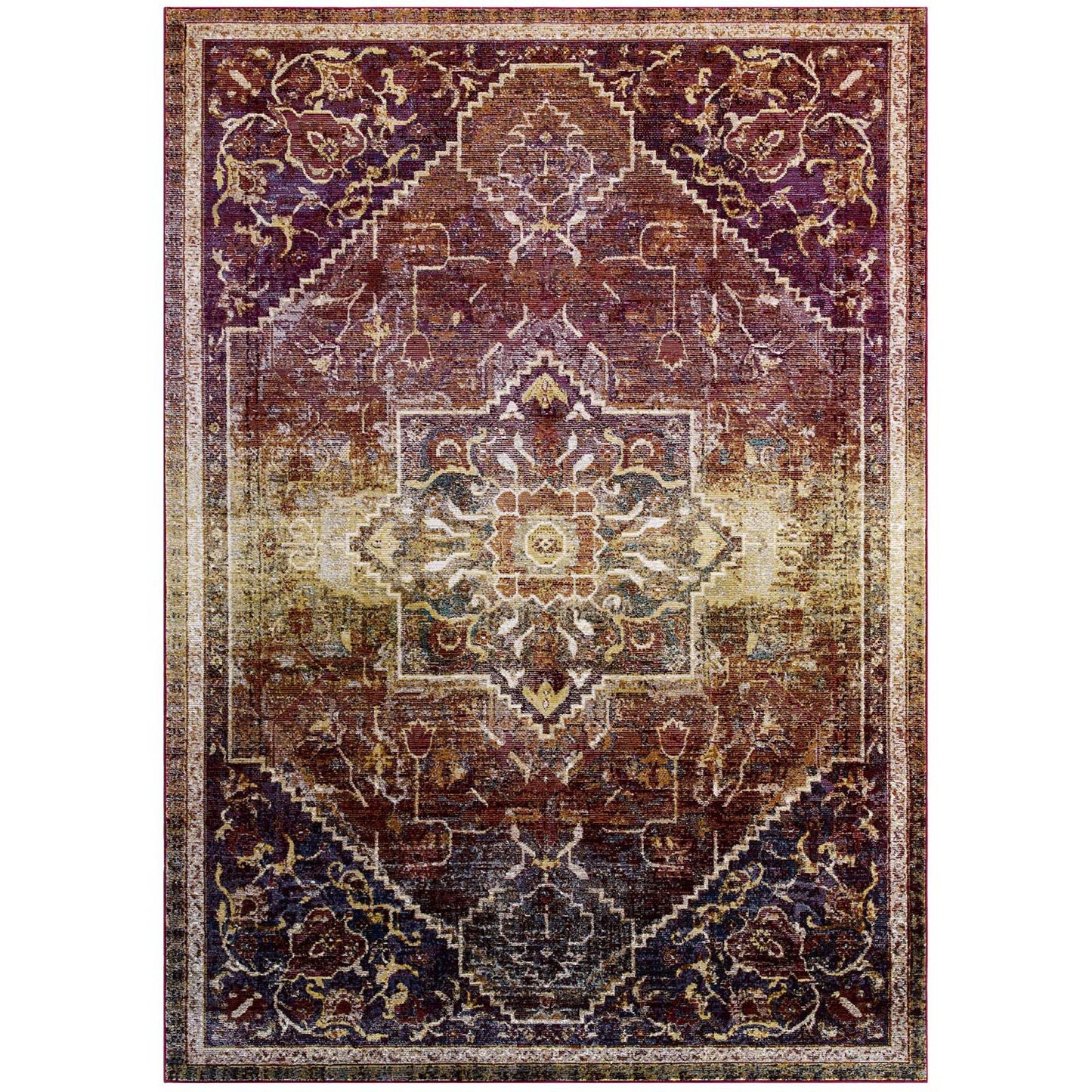 Modway Outlet Success Kaede Transitional Distressed Vintage Floral Vintage Medallion 4x6 Area Rug by Modway  Living Room Rugs Multicolored - R-1157A-46