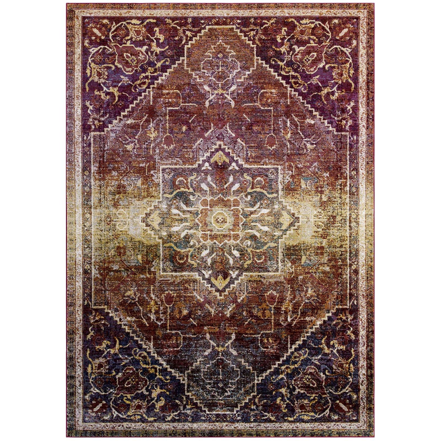 Modway Outlet Success Kaede Transitional Distressed Vintage Floral Vintage Medallion 5x8 Area Rug by Modway  Living Room Rugs Multicolored - R-1157A-58