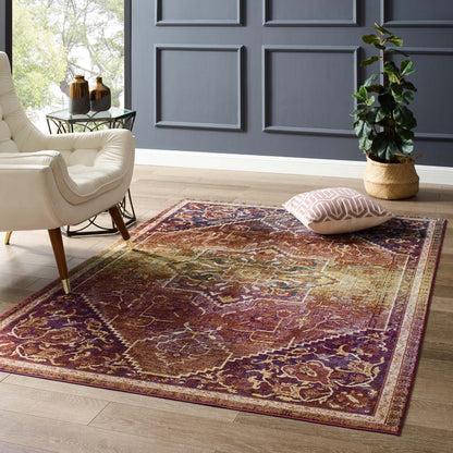 Modway Outlet Success Kaede Transitional Distressed Vintage Floral Vintage Medallion 5x8 Area Rug by Modway  Living Room Rugs Multicolored - R-1157A-58