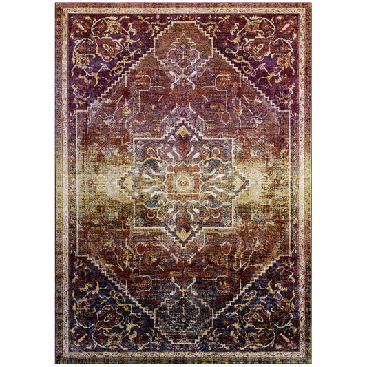 Modway Outlet Success Kaede Transitional Distressed Vintage Floral Vintage Medallion 8x10 Area Rug by Modway  Living Room Rugs Multicolored - R-1157A-810