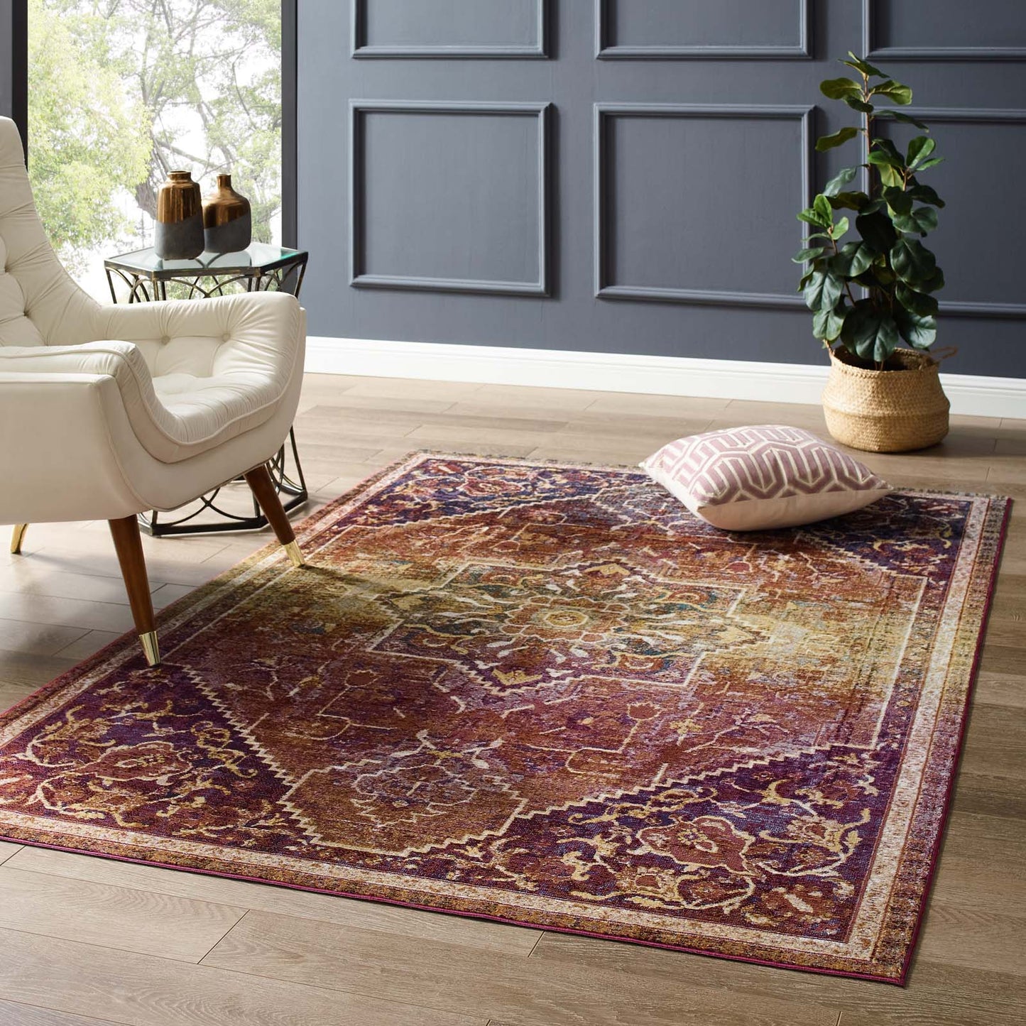 Modway Outlet Success Kaede Transitional Distressed Vintage Floral Vintage Medallion 8x10 Area Rug by Modway  Living Room Rugs Multicolored - R-1157A-810