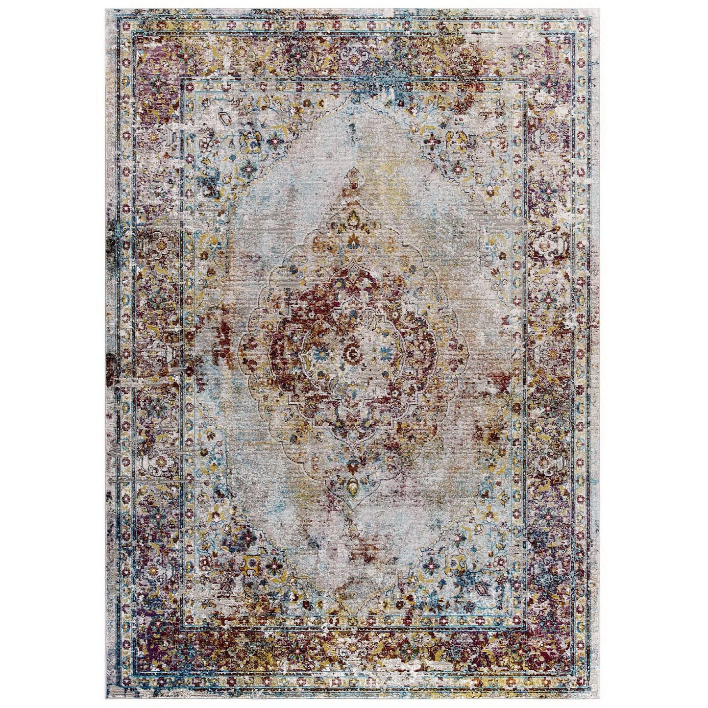 Modway Outlet Success Merritt Transitional Distressed Floral Vintage Medallion 4x6 Area Rug by Modway  Living Room Rugs Multicolored - R-1158A-46