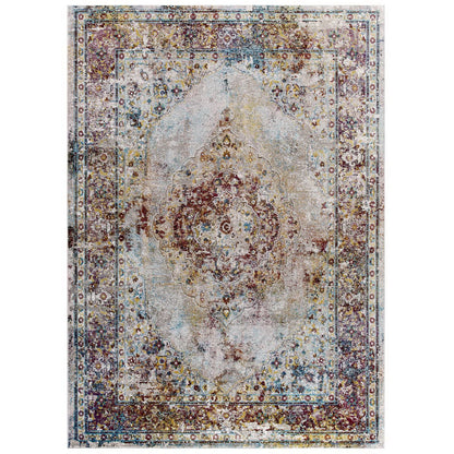 Modway Outlet Success Merritt Transitional Distressed Floral Vintage Medallion 4x6 Area Rug by Modway  Living Room Rugs Multicolored - R-1158A-46