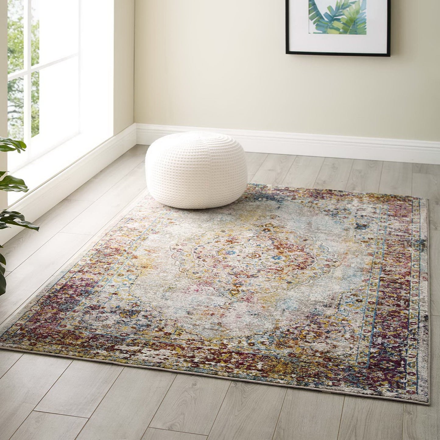 Modway Outlet Success Merritt Transitional Distressed Floral Vintage Medallion 4x6 Area Rug by Modway  Living Room Rugs Multicolored - R-1158A-46