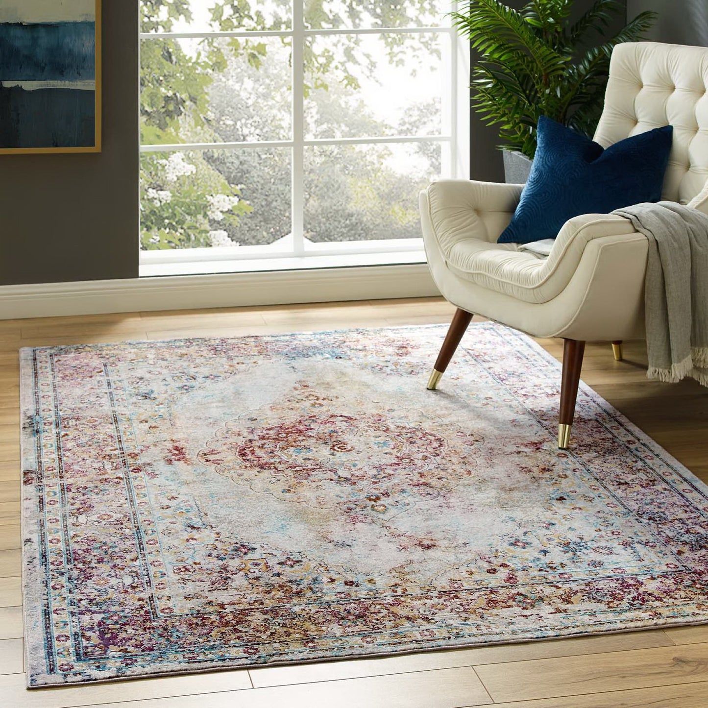 Modway Outlet Success Merritt Transitional Distressed Floral Vintage Medallion 4x6 Area Rug by Modway  Living Room Rugs Multicolored - R-1158A-46
