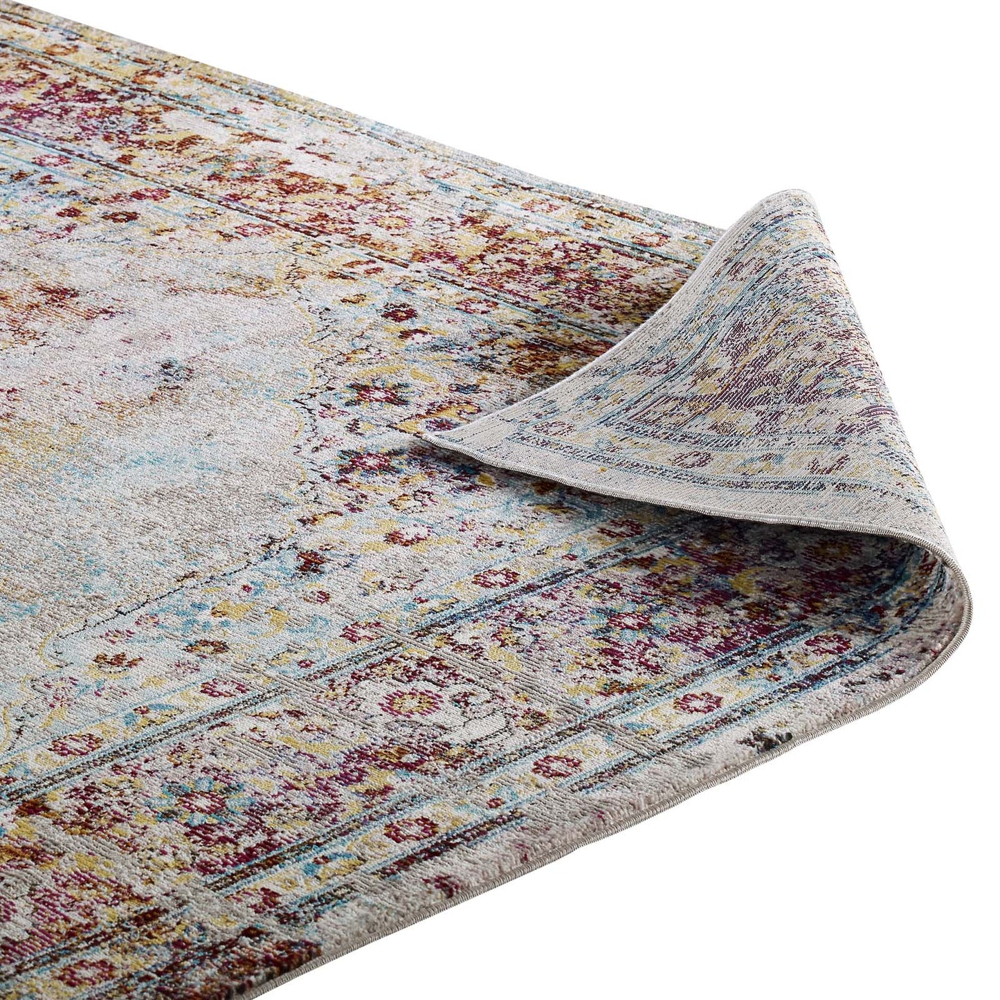 Modway Outlet Success Merritt Transitional Distressed Floral Vintage Medallion 5x8 Area Rug by Modway  Living Room Rugs Multicolored - R-1158A-58