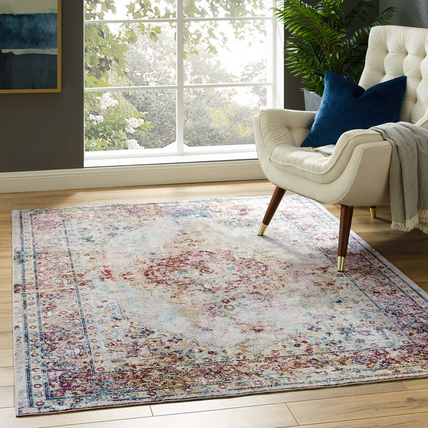 Modway Outlet Success Merritt Transitional Distressed Floral Vintage Medallion 5x8 Area Rug by Modway  Living Room Rugs Multicolored - R-1158A-58