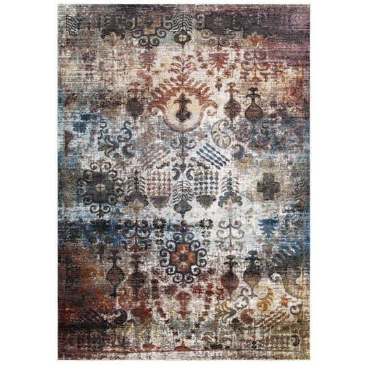 Modway Outlet Success Tahira Transitional Distressed Vintage Floral Moroccan Trellis 4x6 Area Rug by Modway  Living Room Rugs Multicolored - R-1159A-46